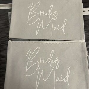Bridesmaid Script Makeup Bag - Light Gray with White Text